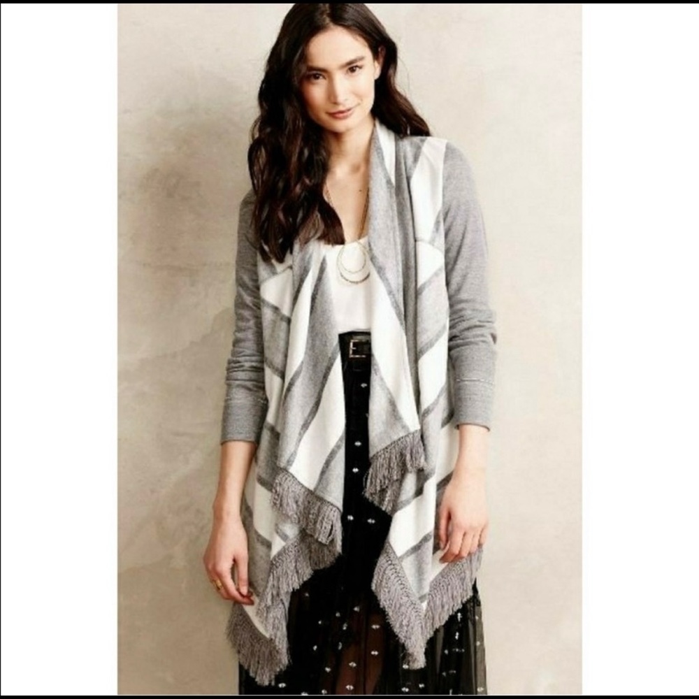 Saturday Sunday by Anthropologie gray/white fringe cardigan size XS
